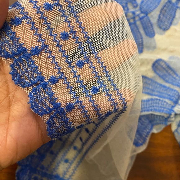 Rebellion Again Blue Sheer Embroidered Lace 3/4 Sleeve Kimono Dress - Picture 8 of 10